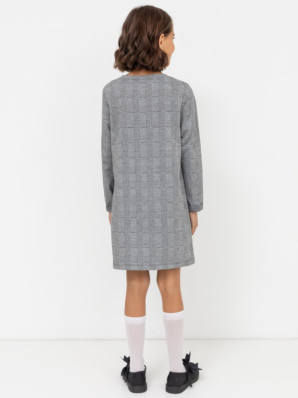 Прямое платье в клетку с накладными черными карманами для девочек - Mark formelle фото 2