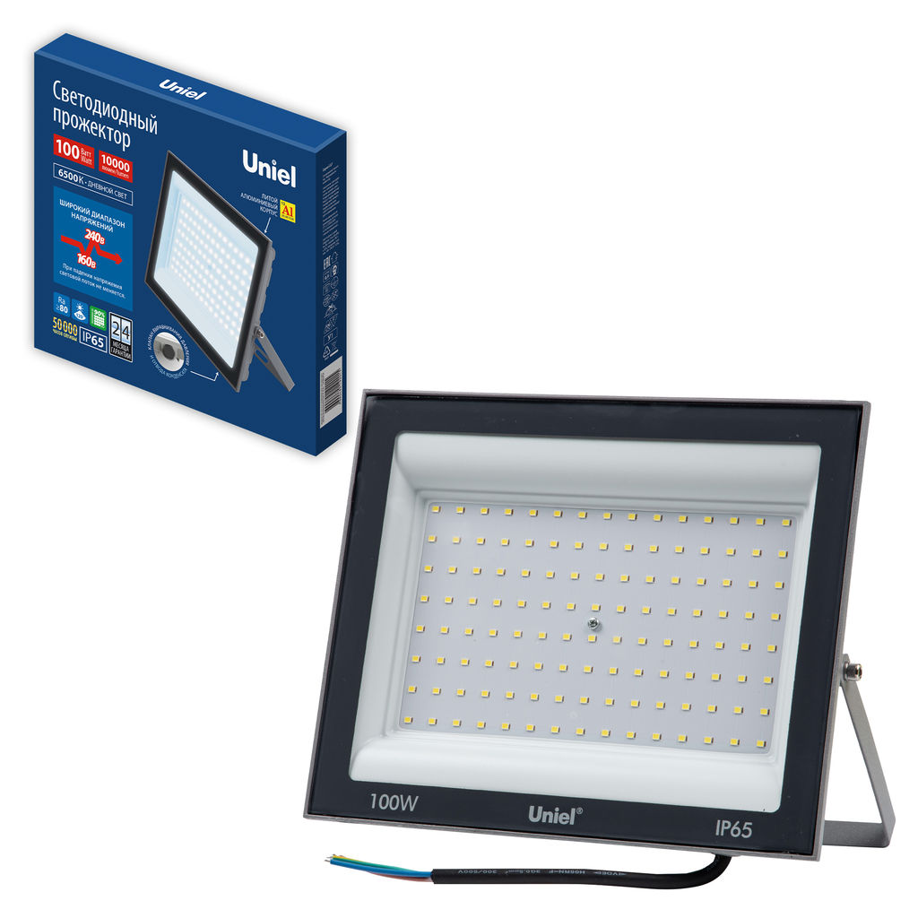 ULF-F23-100W/6500K IP65 160-240V GREY Прожектор светодиодный. Дневной свет (6500K). Корпус серый. TM Uniel