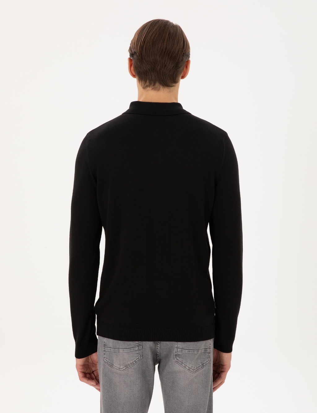 Siyah Slim Fit Polo Yaka Basic Triko Kazak - Pierre cardin фото 5