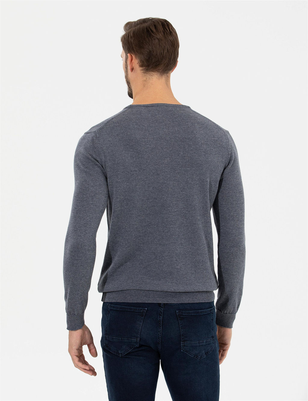 Gri Melanj Slim Fit Bisiklet Yaka Basic Triko Kazak - Pierre cardin фото 5