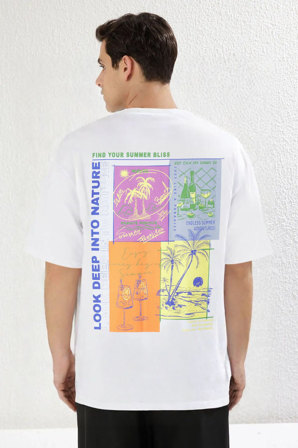 TRENDYOL MAN Beyaz Oversize/Genis Kesim S?rt Bask?l? %100 Pamuk Tok Kumas T-shirt TMNSS25TS00046