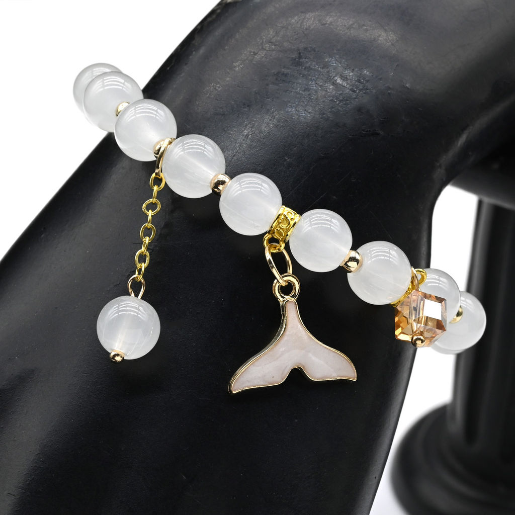 Браслет Русалка шарик 8мм цв.белый, 17см