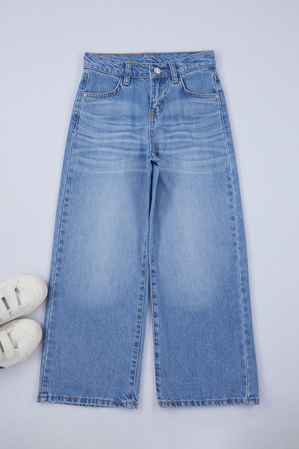 Mavi Duz %100 Pamuk K?z Cocuk Ayarlanabilir Lastikli Denim Pantolon TKDAW25PL00003 - Trendyolmilla фото 2