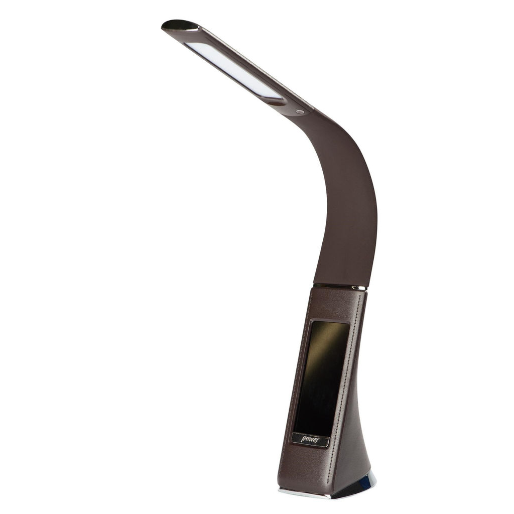 TLD-542 Brown/LED/300Lm/5000K/Dimmer Светильник настольный c часами, календарем, термометром, 5W. Сенсорный выключатель. Коричневый (стилизован под кожу). TM Uniel. - Volpe фото 2