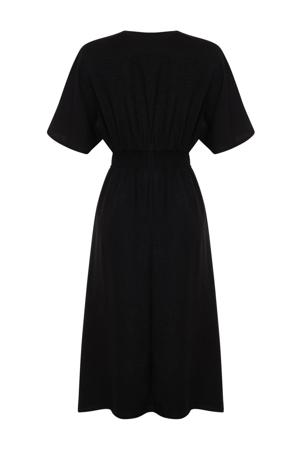 Siyah Baglama Detayl? A Kesim V Yaka Midi Dokuma Elbise TWOSS23EL01543