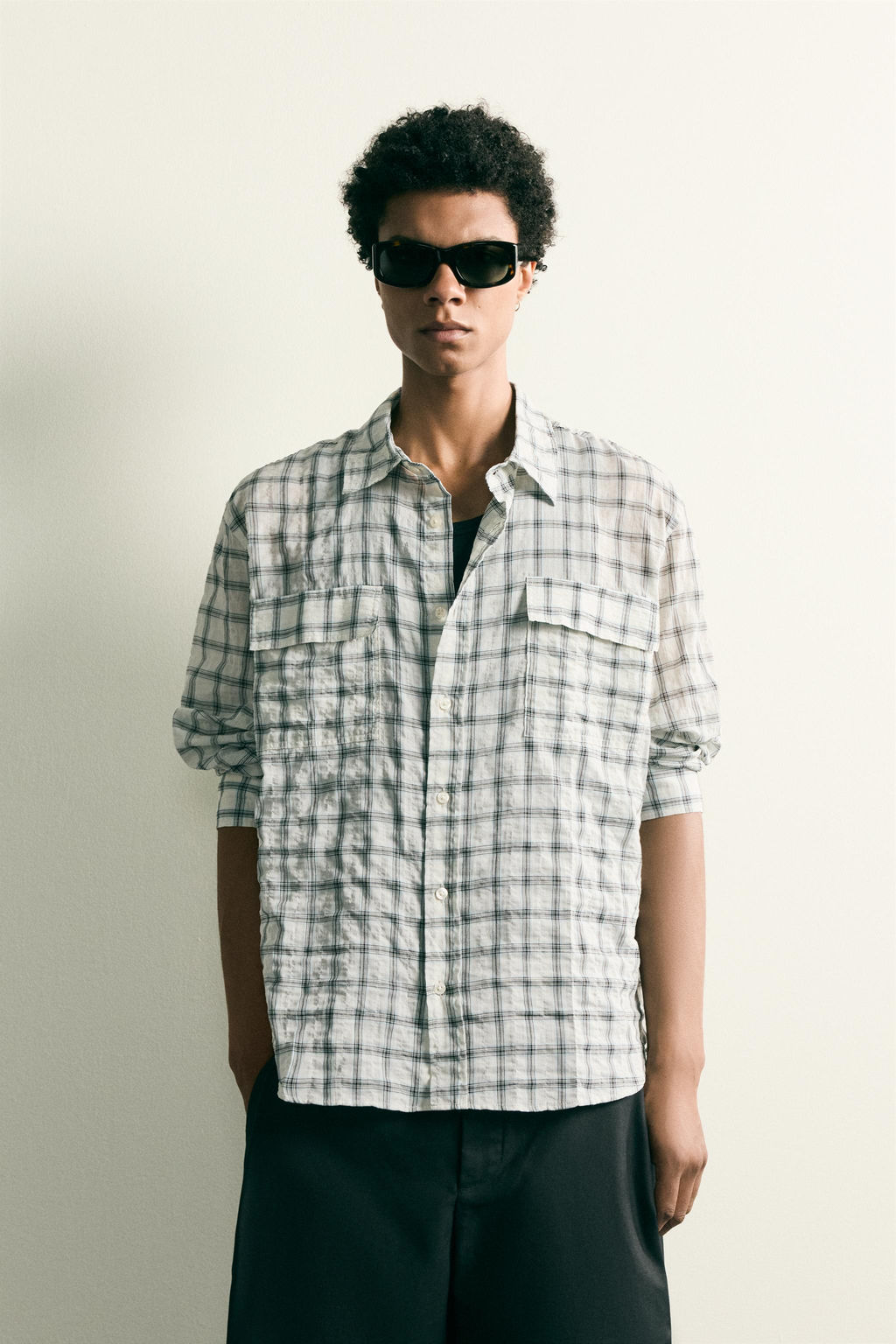 CAMISA RELAXED FIT CUADROS TEXTURA / Blanco roto - Zara фото 2