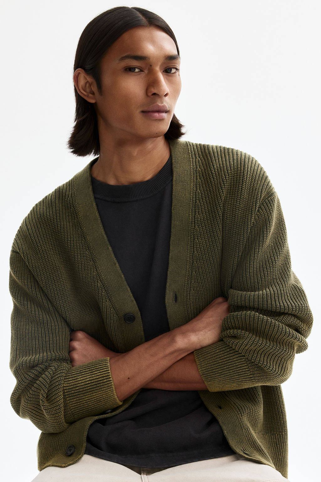 C?rdigan en punto acanalado de algod?n Relaxed Fit - H&m фото 2