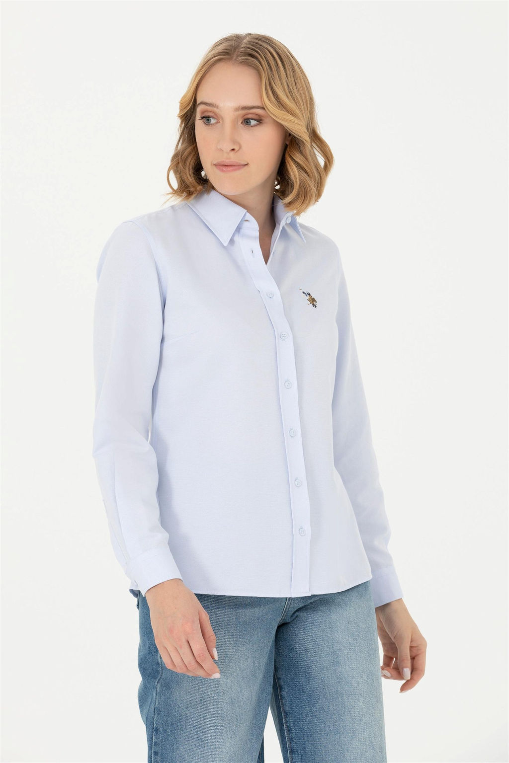 Женская голубая базовая рубашка с длинным рукавом - U.s. polo assn фото 8