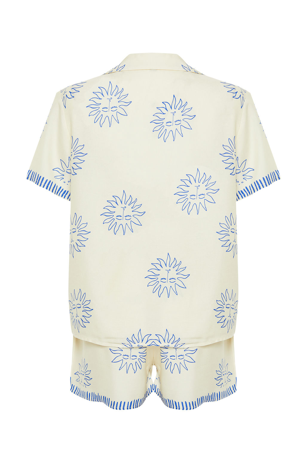 Trendyolmilla Ekru-Lacivert Gunes Desenli Viskon Sortlu Dokuma Pijama Tak?m? THMSS24PT00009  фото 17