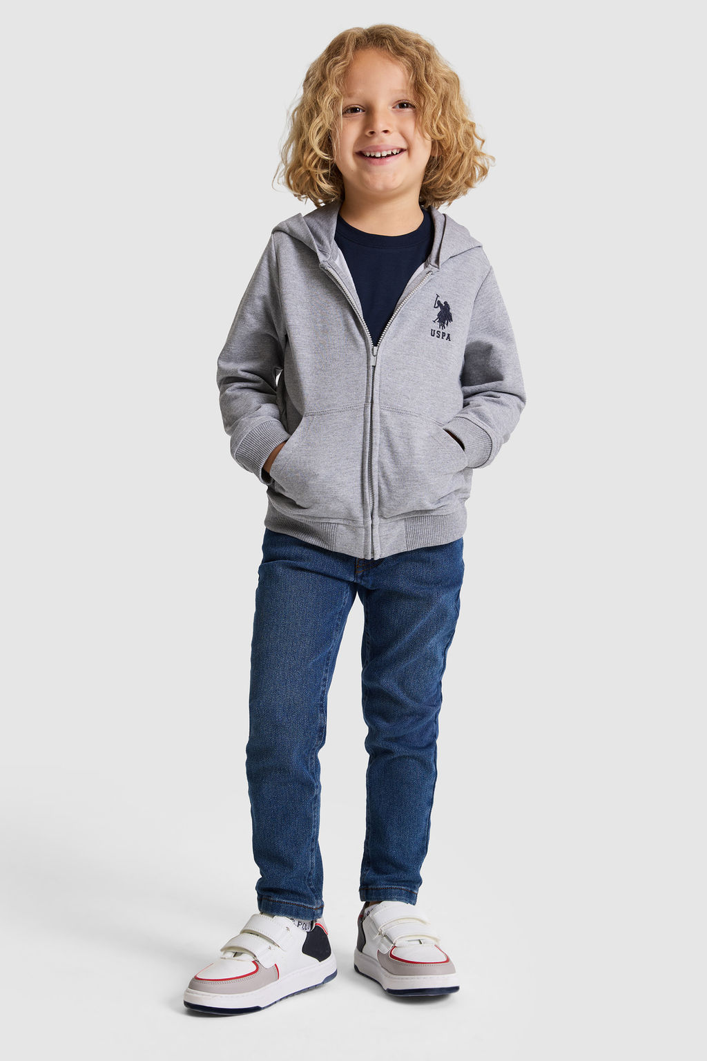 Erkek Гocuk Gri Melanj KapГЕonlu Дnce FermuarlД Basic Sweatshirt