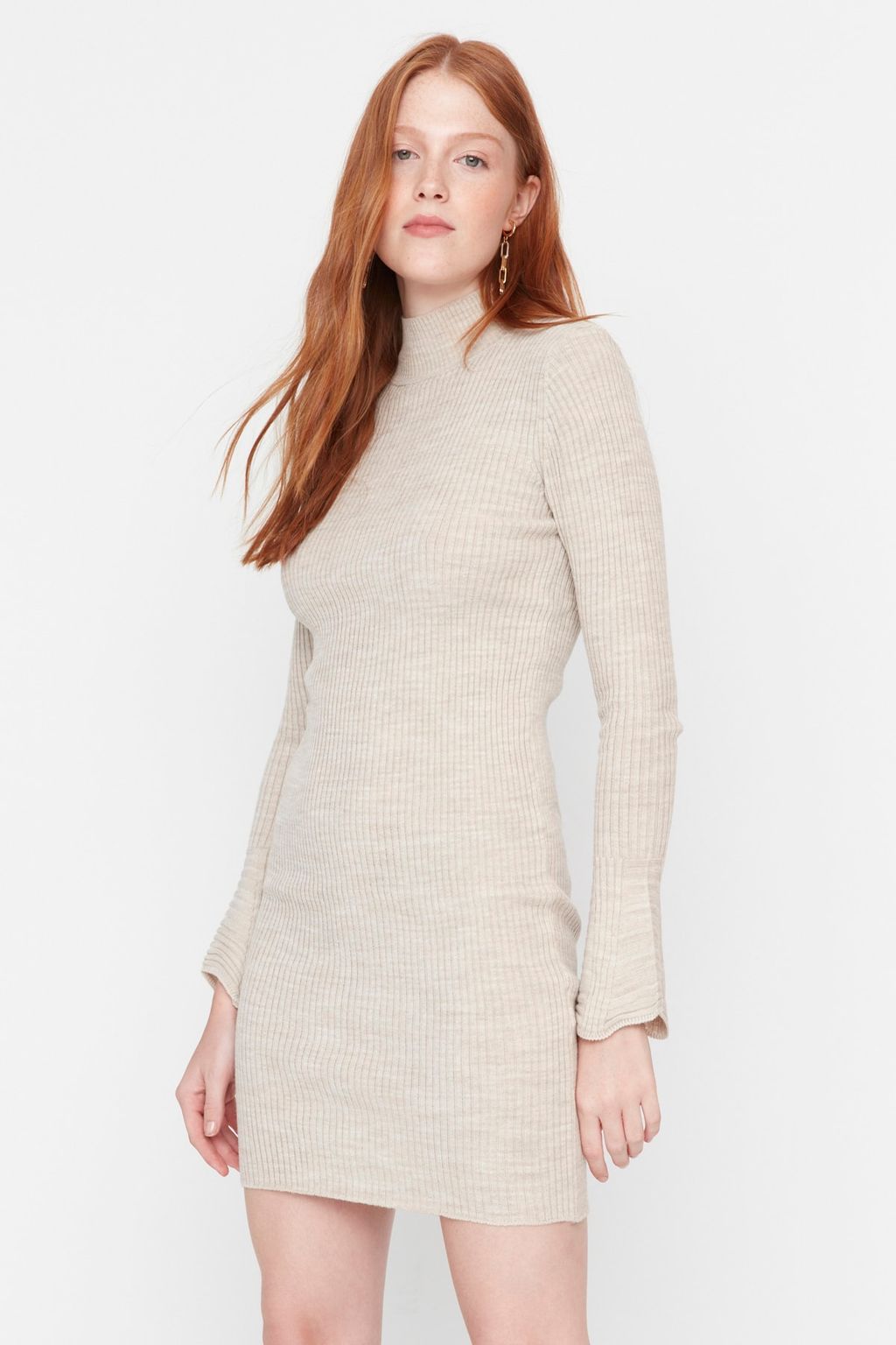 TRENDYOLMILLA Mavi Mini Triko Basic Dik Yaka Elbise TWOAW23EL01415  фото 11
