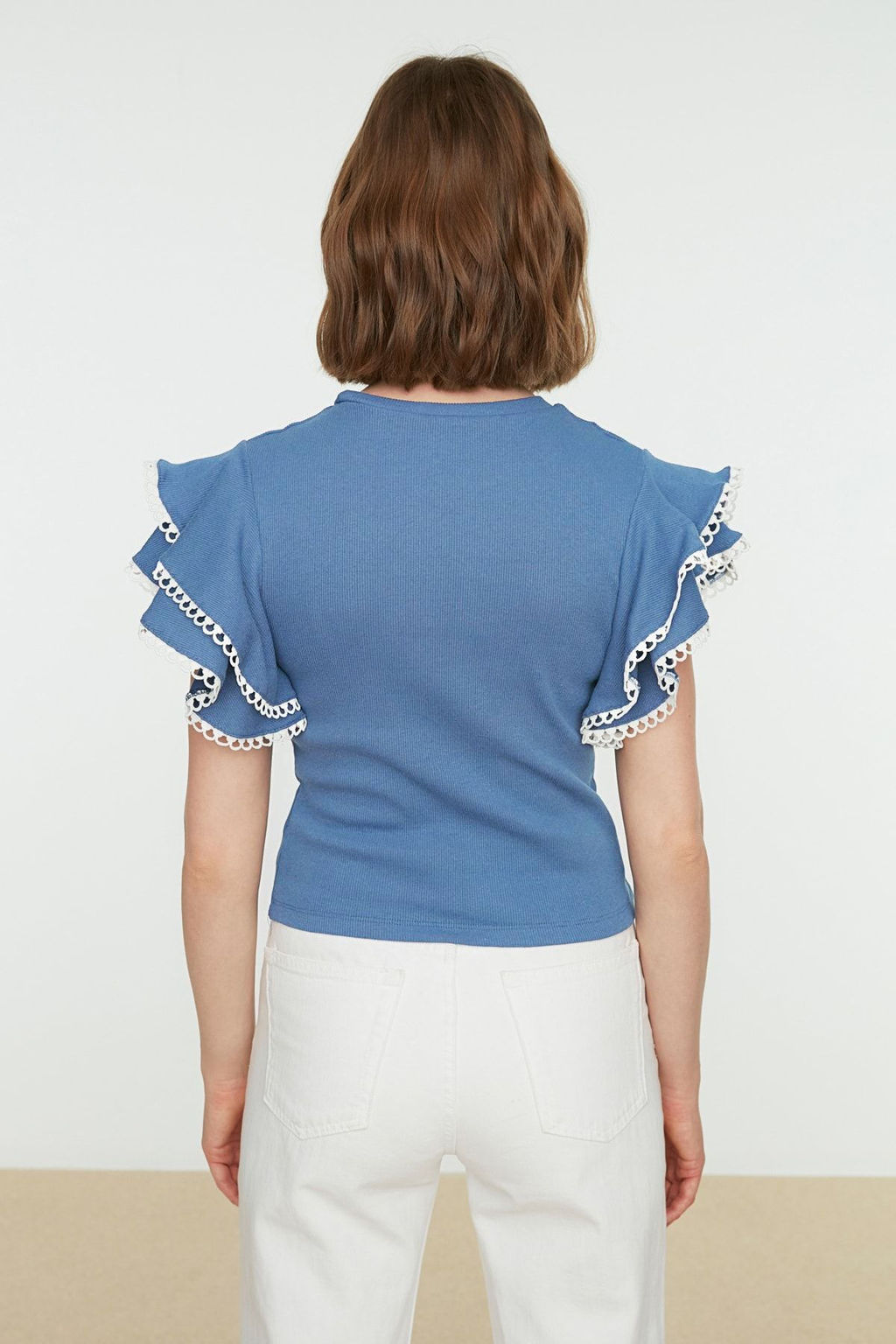 Indigo F?rf?r ve Dikis Detayl? Fitted/Vucuda Oturan Fitilli Esnek Orme Bluz TWOSS21BZ0736 - Trendyolmilla фото 5