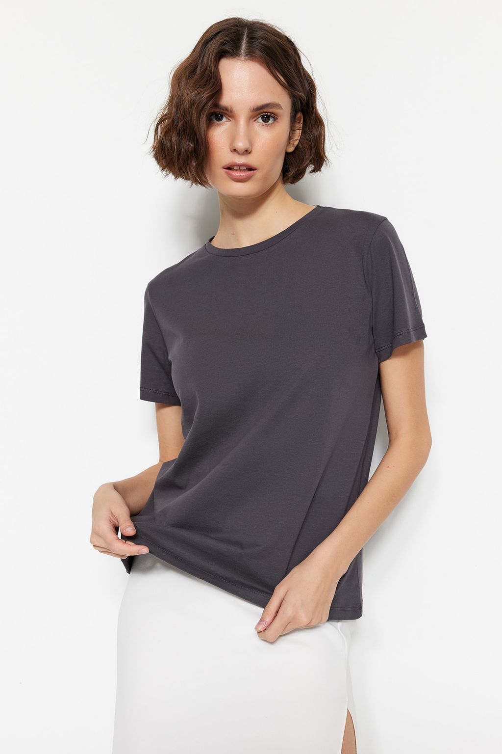 TRENDYOLMILLA Cok Renkli %100 Pamuk Suprem Bisiklet Yaka 2li Paket Orme T-Shirt TWOSS20TS0141 фото 39