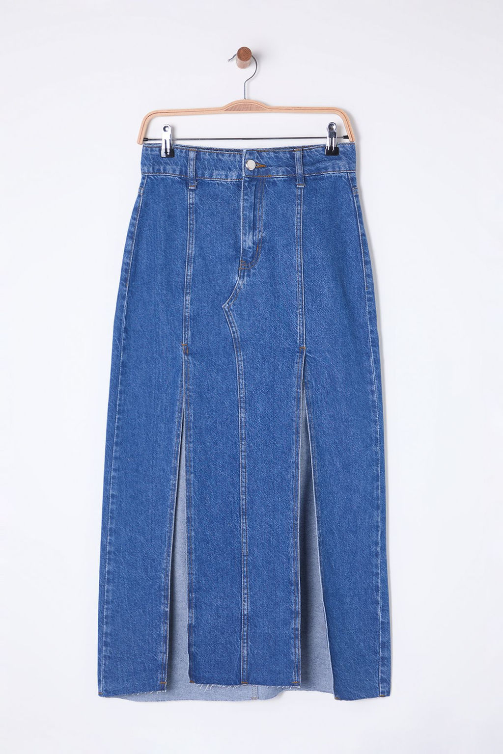 TRENDYOLMILLA Mavi Y?rtmacl? Dikis Detayl? Midi Denim Etek TWOSS25ET00001  фото 7