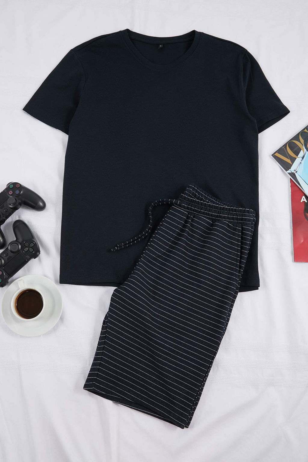 Koyu Lacivert Regular/Normal Kesim Alt Cizgili Orme Pijama Tak?m? TMNSS26PT00036