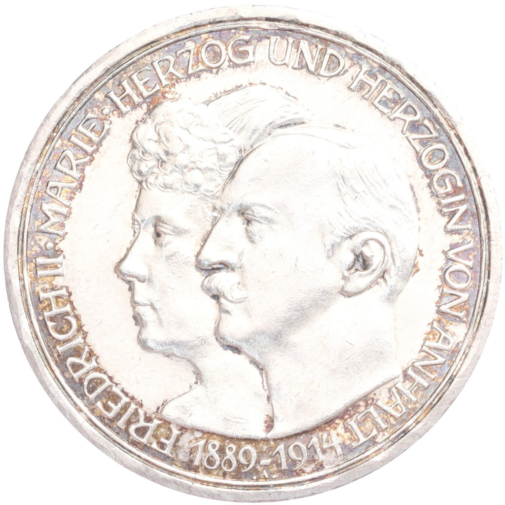 3 марки 1914 года Германия (Ангальт) 25 лет свадьбе Фридриха II и Марии Баденской