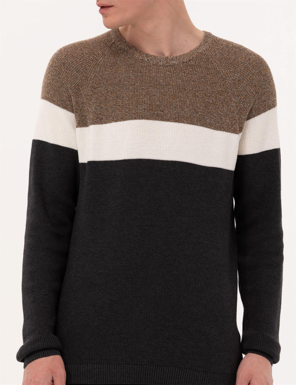 Kahverengi Slim Fit Bisiklet Yaka Triko Kazak