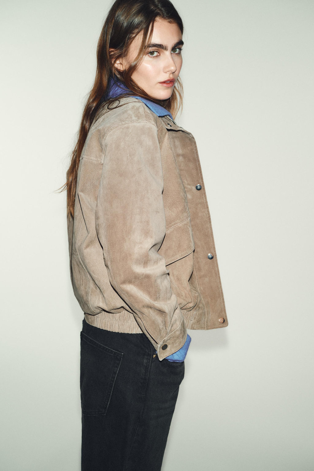 100% SUEDE LEATHER HIGH-NECK JACKET - Zara фото 25