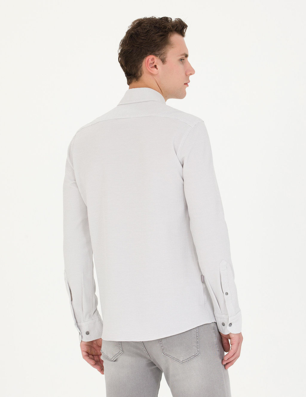 Рубашка Pierre Cardin Slim Fit светло-серая с длинным рукавом