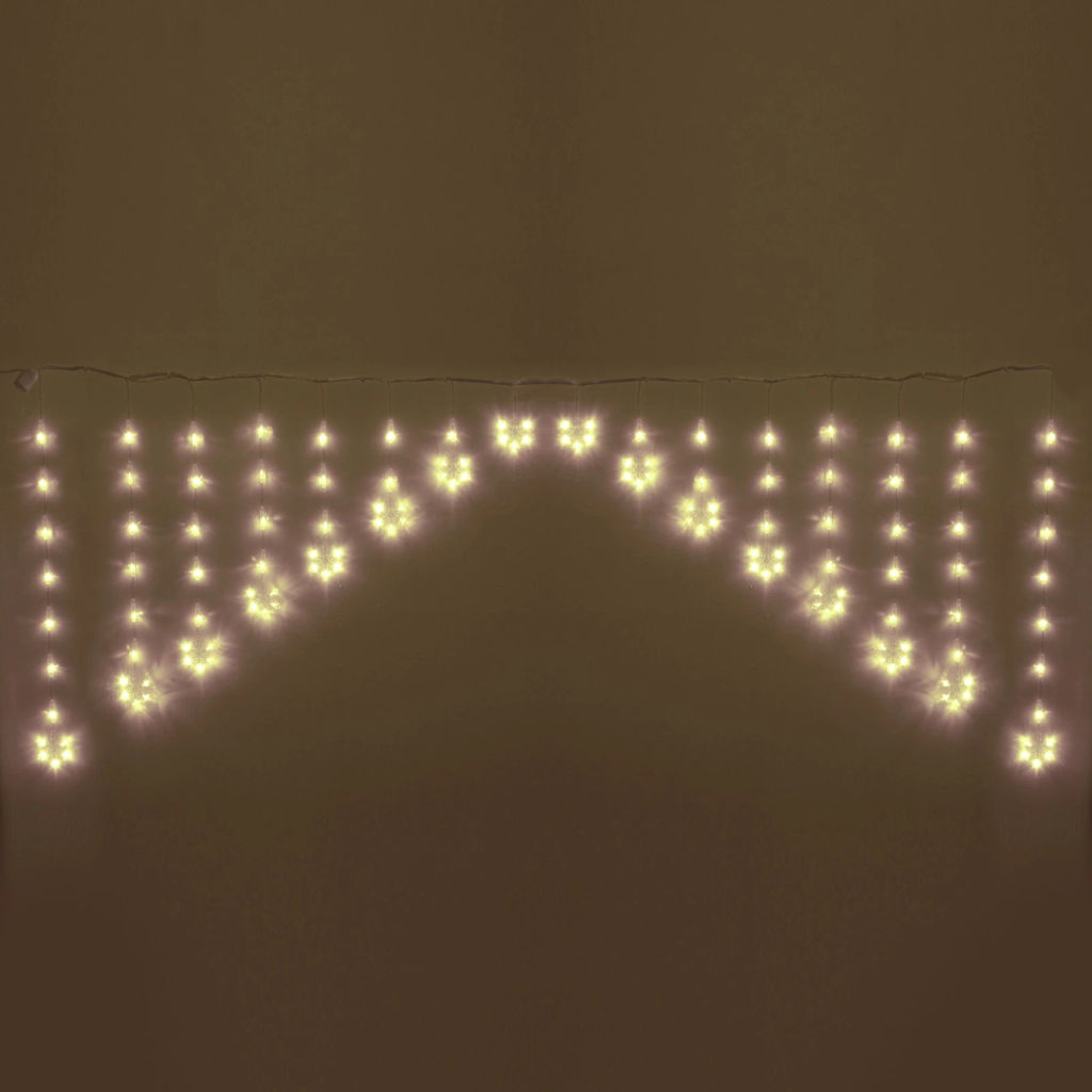 Гирлянда для дома БАХРОМА 2,5м*1/0,1м 136 ламп LED, с насадками Снежинка, 8 реж,IP-20, Теплый белый (возможность соединения)