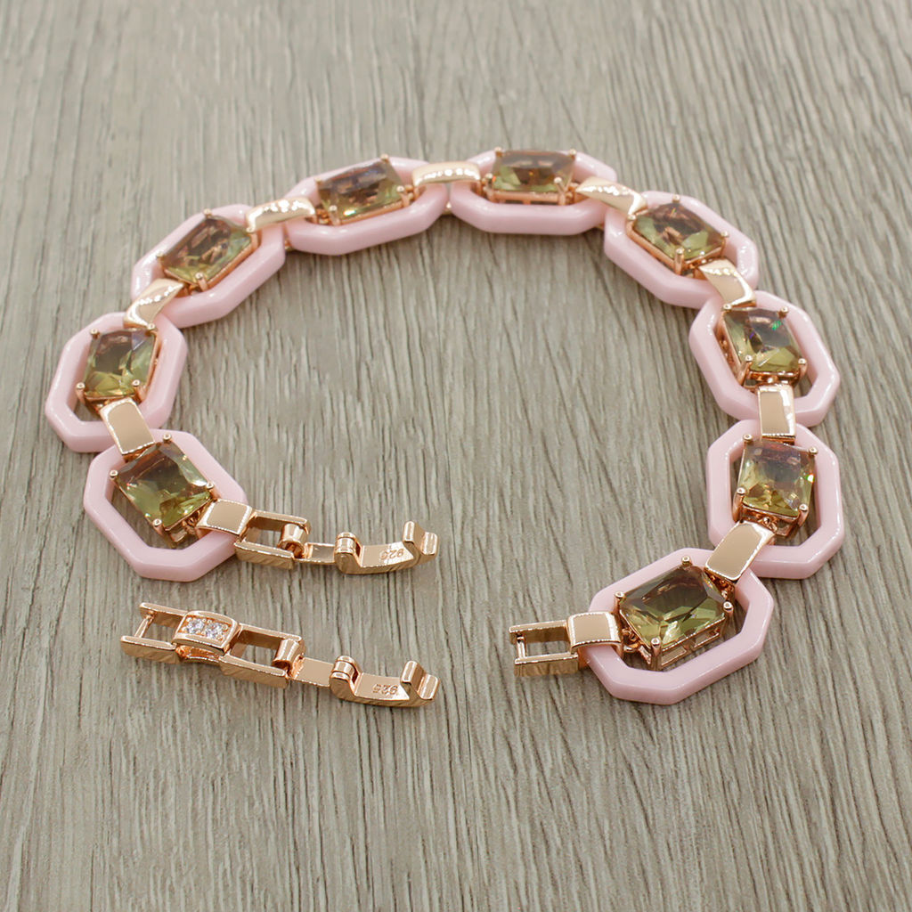 Браслет Октагон из розовой керамики с Султанитом покрытие под золото, длина 18см - Agat77 фото 3