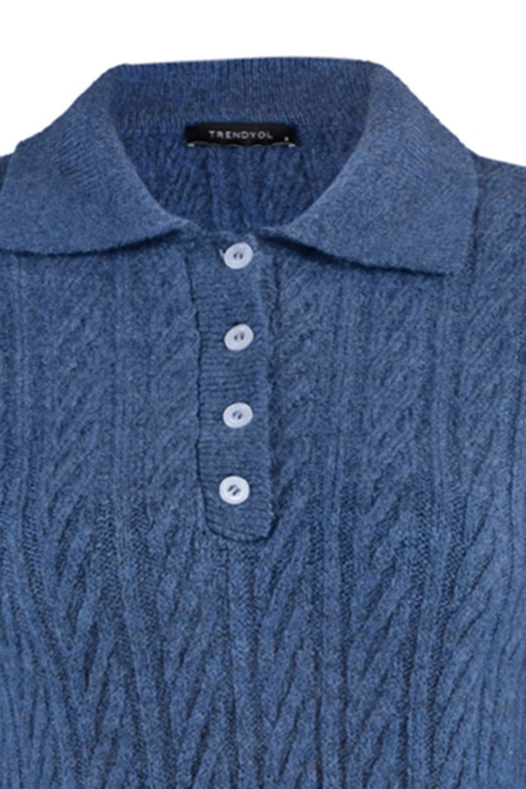 Indigo Genis Kal?p Yumusak Dokulu Triko Kazak TWOAW21KZ2635