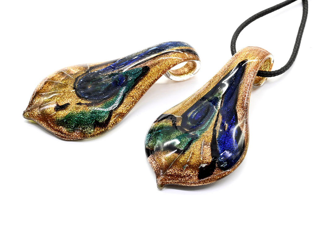 Подвеска из стекла цветного Лист 32*60мм цв.синий