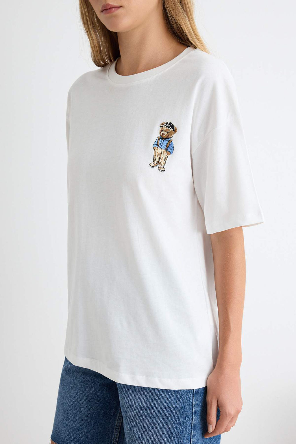 Ekru D_z Regular Bisiklet Yaka D___k Kol K_sa %100 Pamuk _rme T-Shirt TWOSS26TS00366 - Trendyolmilla фото 3