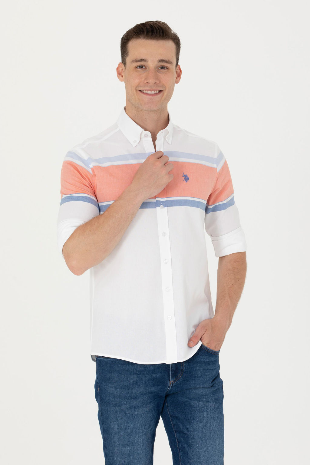 U. S. Polo Assn / Мужская белая рубашка с длинным рукавом - U.s. polo assn фото 3