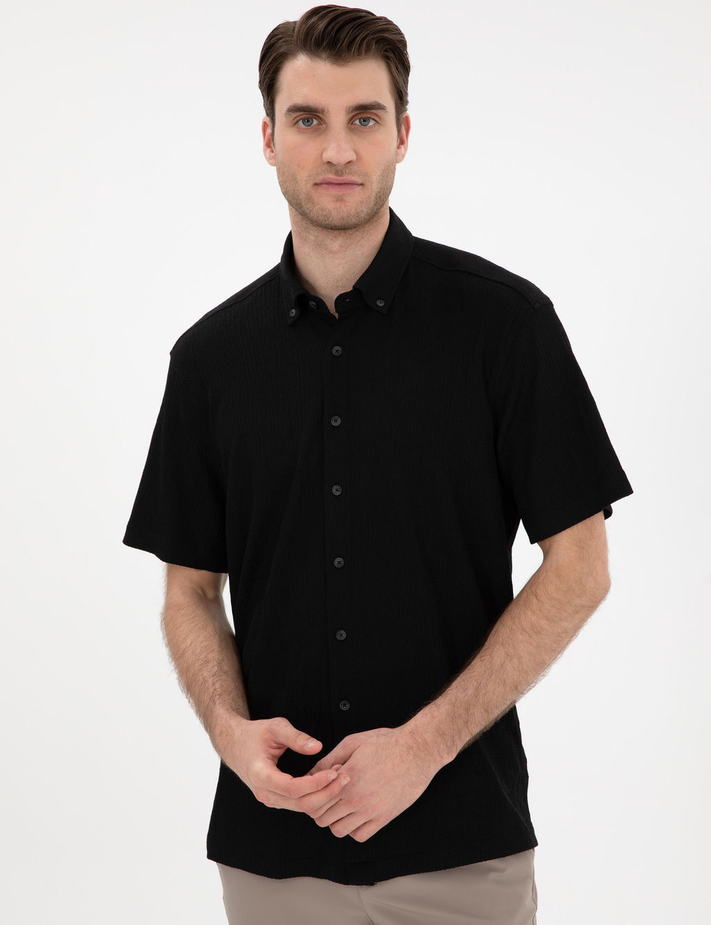 Siyah Comfort Fit Rahat Giyilebilir K_sa Kollu G_mlek