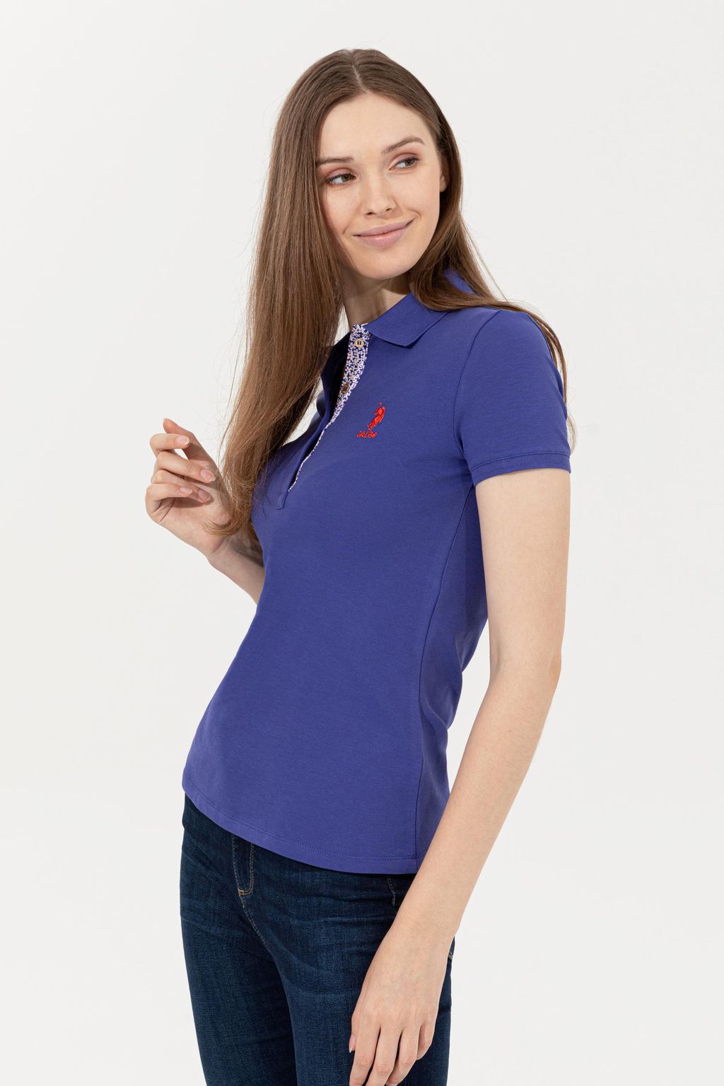 Женская синяя футболка с воротником поло Basic - U.s. polo assn фото 3