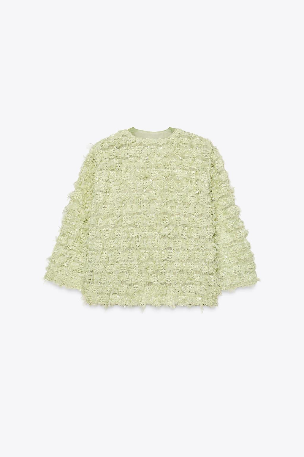 FRINGED KNIT CARDIGAN WITH ORGANZA TIE - Zara фото 6