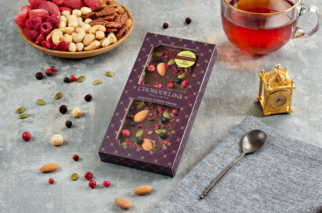 Шоколад горький SUGAR FREE миндаль,черника, вишня 80 гр - Chokodelika фото 4