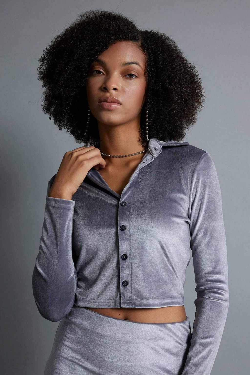 Fitted Kadife Uzun Kollu Crop Gomlek - Defacto фото 2