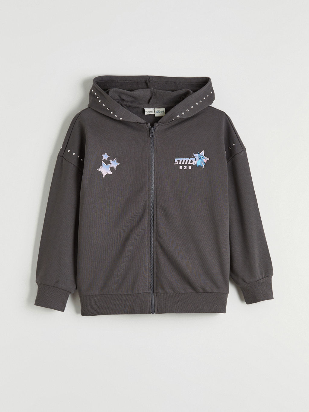 Kap??onlu Lilo ve Stitch Bask?l? K?z ?ocuk Fermuarl? Sweatshirt