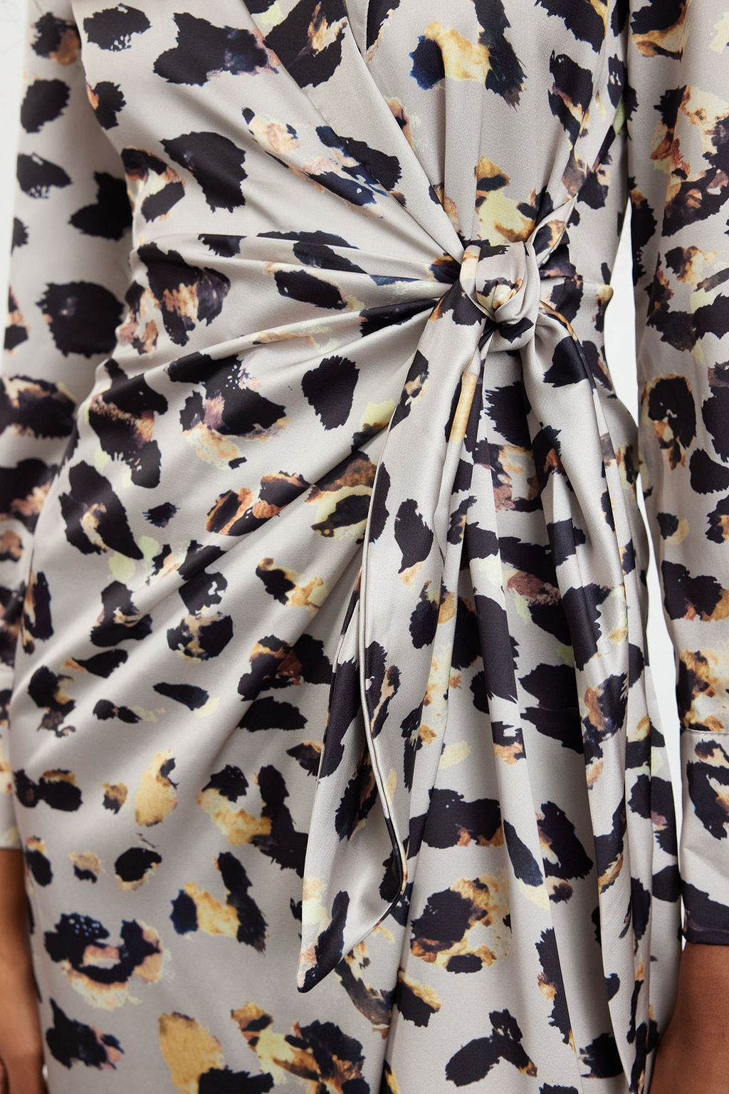 Bej Leopar Desenli Anvelop Midi Baglama Detayl? Dokuma Elbise TWOAW24EL00688