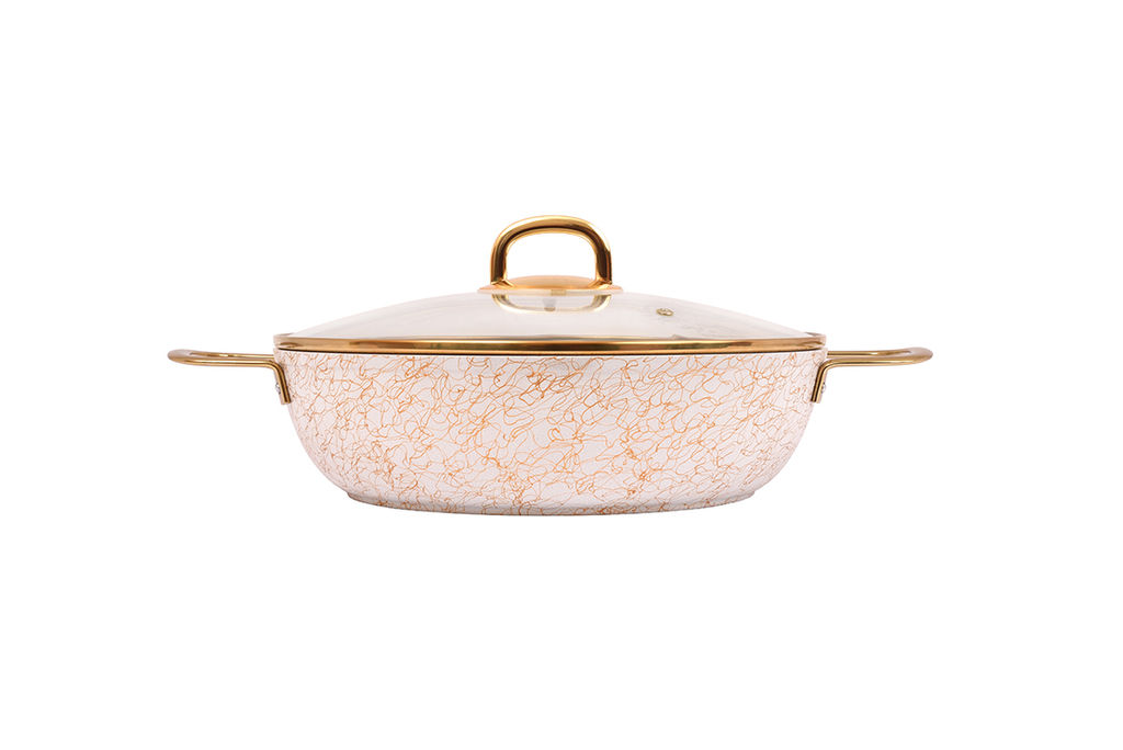 Сотейник 300/85мм с ручками , со стеклянной крышкой, АП линия Грация (белый/золото) сгбз308а - Kukmara фото 2