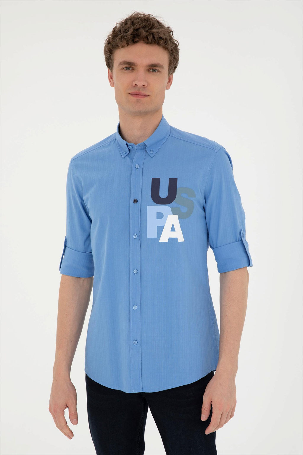 U. S. Polo Assn / Мужская голубая рубашка с длинным рукавом - U.s. polo assn фото 3