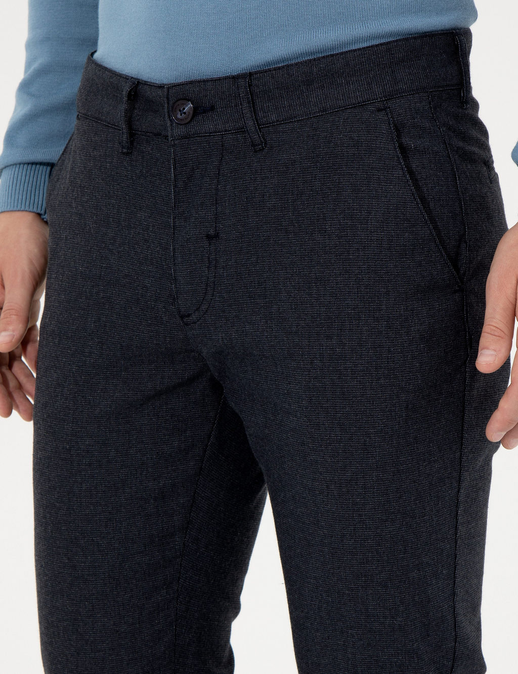 Lacivert Slim Fit Keten Kar___ml_ Kanvas Pantolon