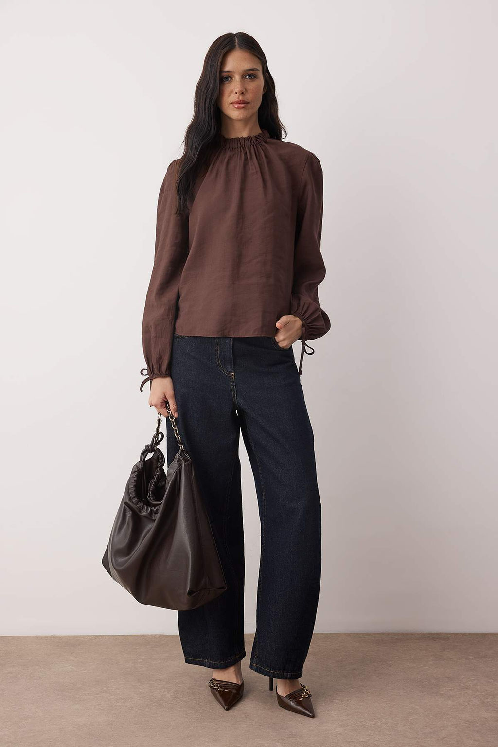 Ozel Koleksiyon Ekru Balon Kollu Dik Yaka Modal Dokuma Bluz TWOAW26BZ00145 - Trendyolmilla фото 10