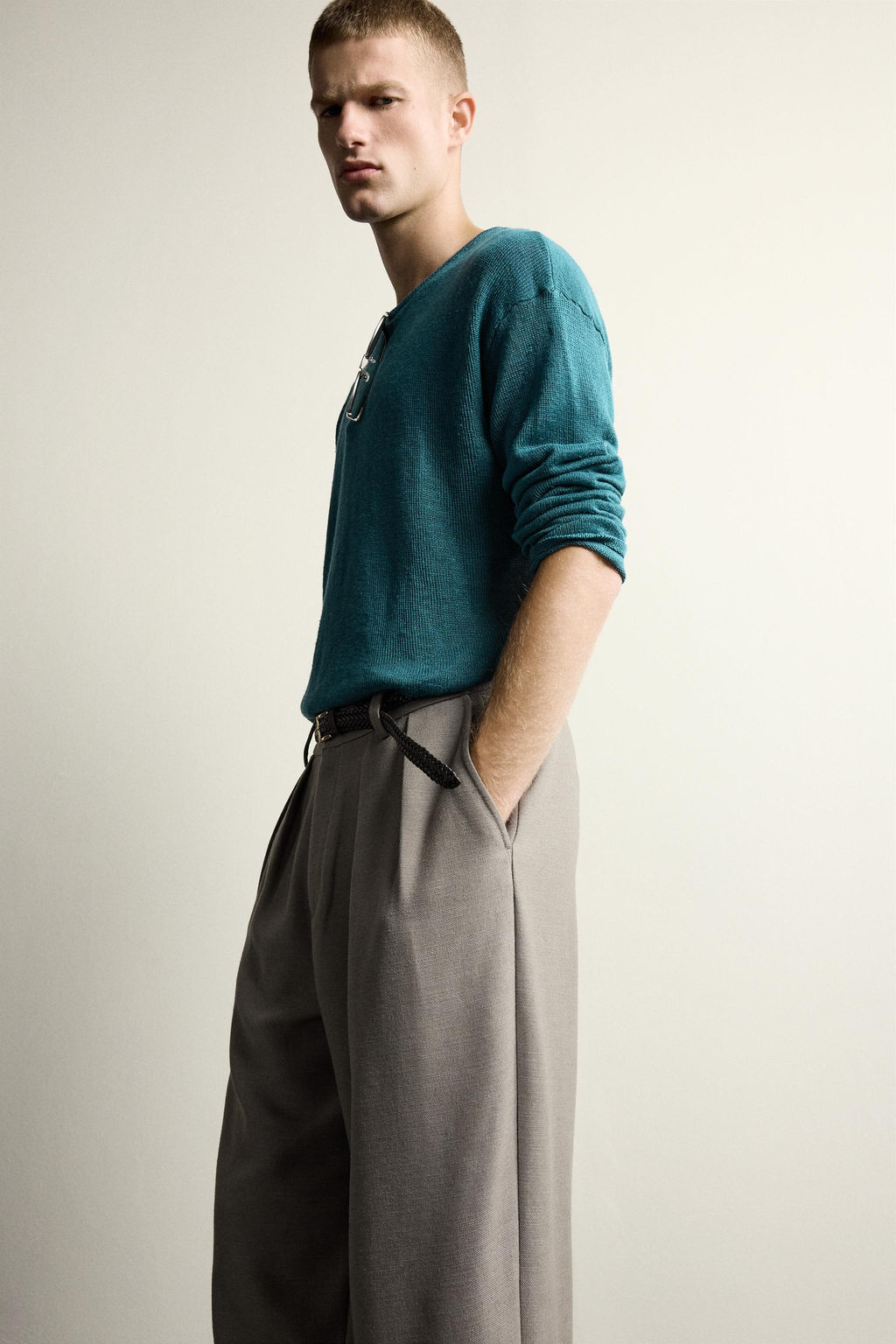 JERSEY RELAXED FIT 100% C??AMO / Verde azul - Zara фото 5