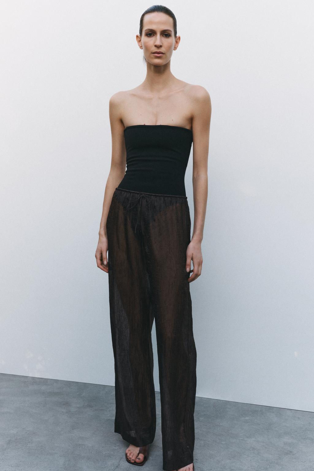 SEMI-SHEER CRINKLED TROUSERS