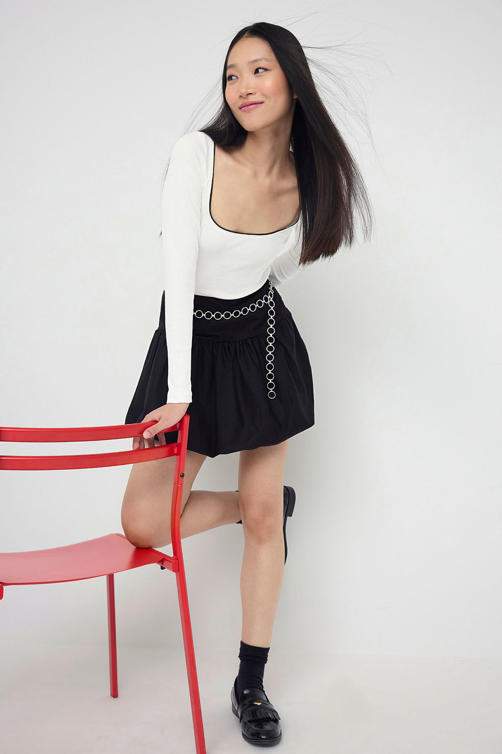 Teen Ekru Renk Bloklu Kroseta Detayl? Slim/Vucuda Oturan Orme Bluz TWOAW26BZ00085