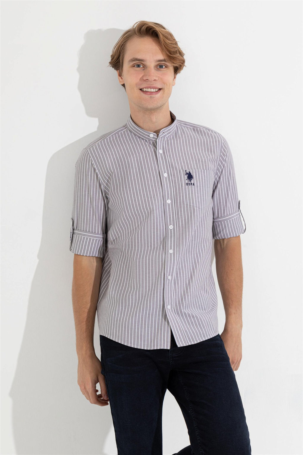 Мужская серая рубашка с длинным рукавом - U.s. polo assn фото 3