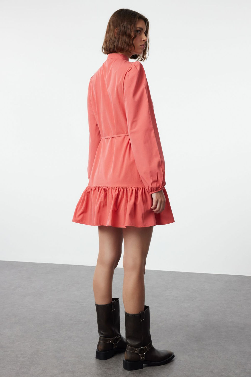 Gul Kurusu Kusakl? Duz Mini Kusakl? Uzun Kollu Mini Dokuma Elbise TWOAW24EL00795