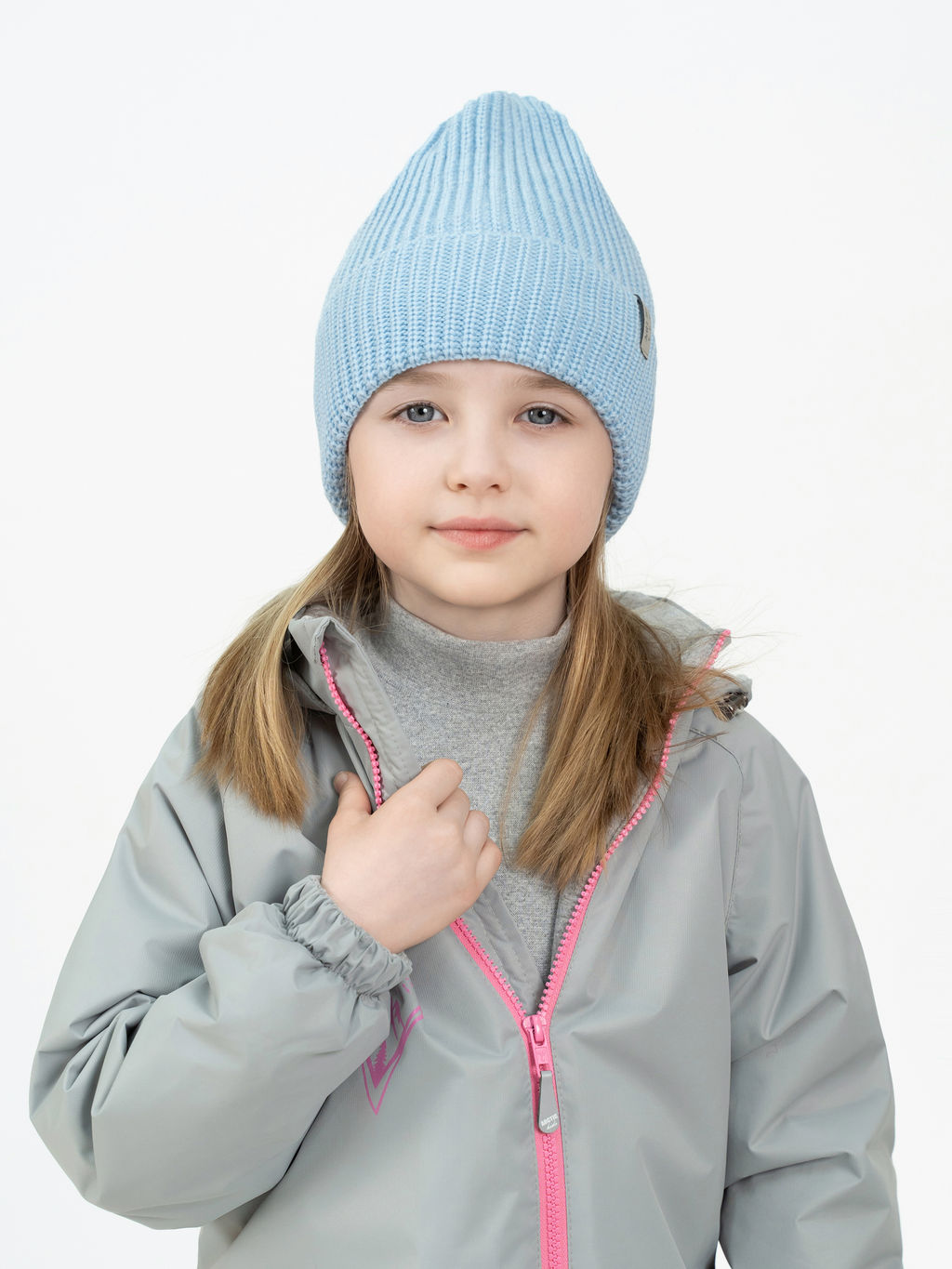 Шапка вязаная голубая Ш-113 (52-54)