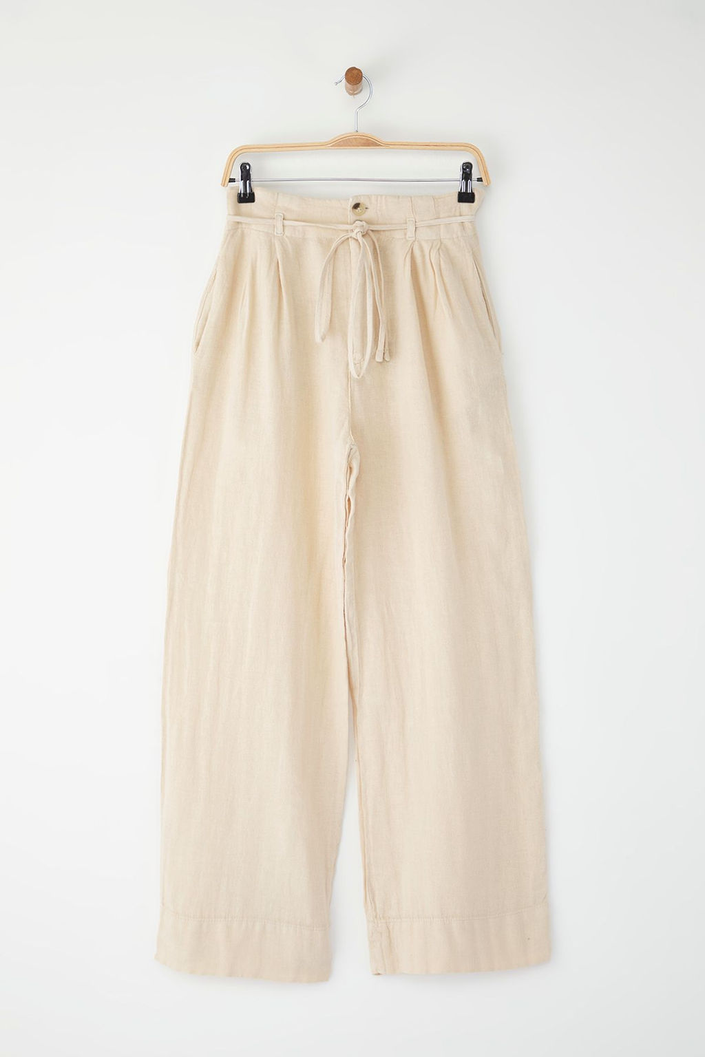 Bej %100 Keten Beli Baglama Detayl? Yuksek Bel Wide Leg Pantolon TWOSS25JE00243 - Trendyolmilla фото 5