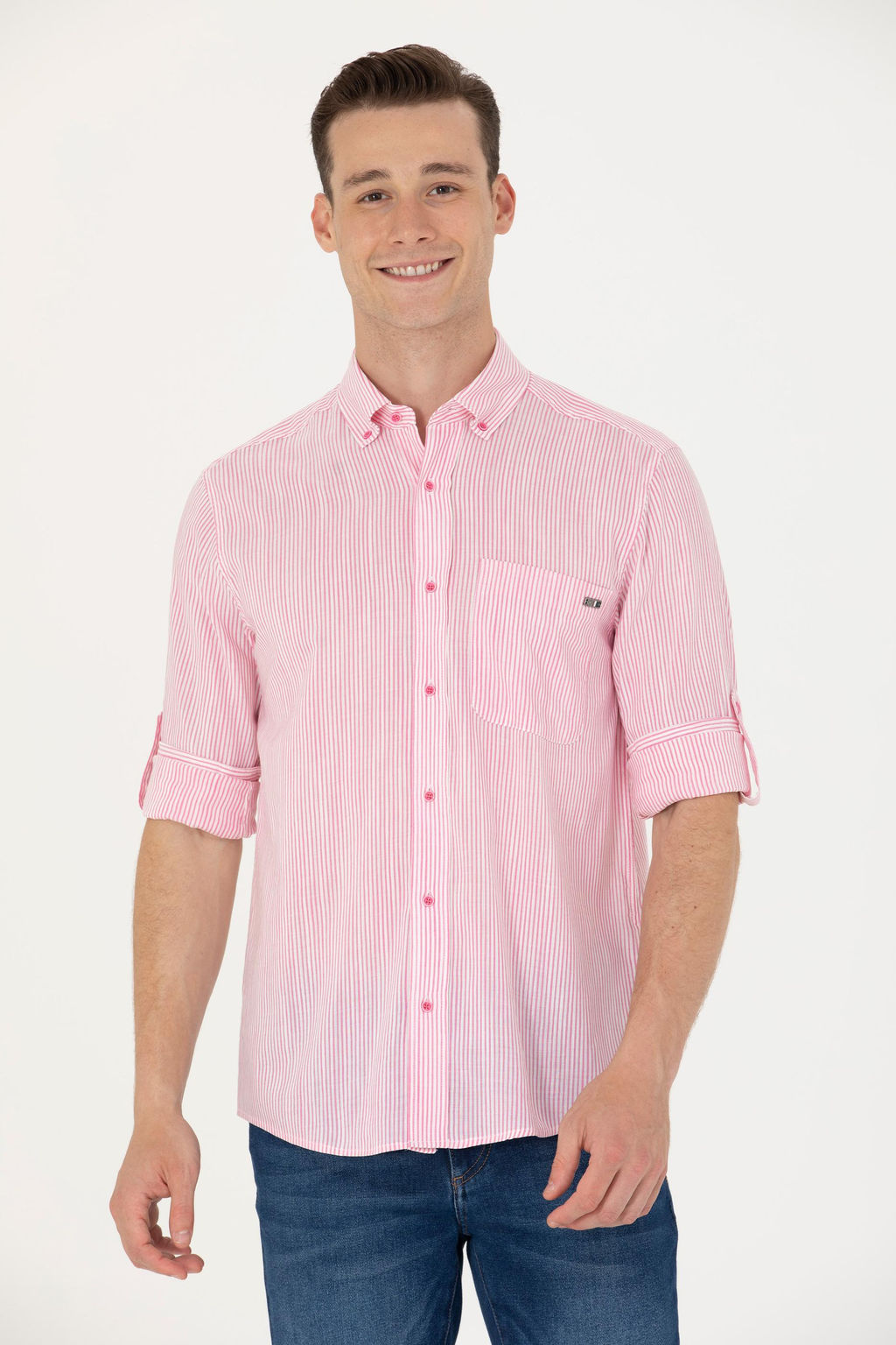 Erkek Pembe _izgili Beyaz G_mlek