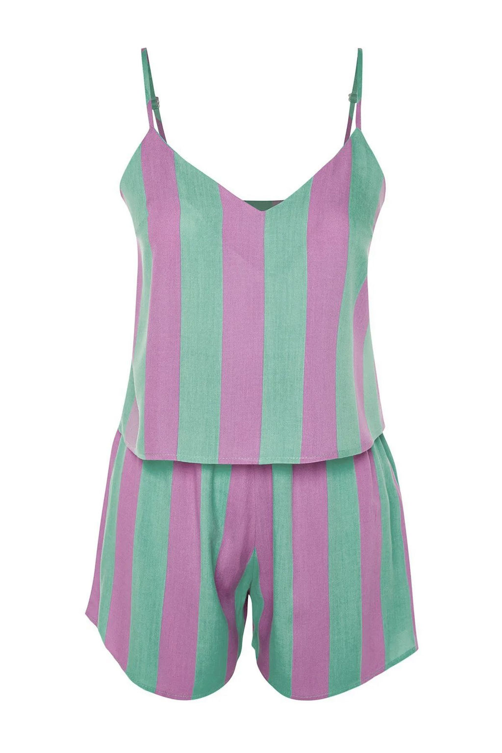 Trendyolmilla Pembe Cizgili Ip Ask?l? Viskon Sortlu Dokuma Pijama Tak?m? THMSS23PT00225 фото 24