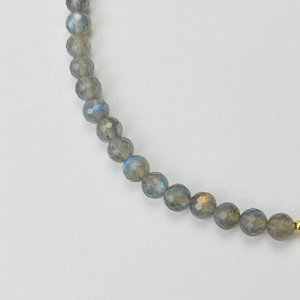 Колье из Лабрадора и Лунного камня с кулоном из Лепидолита 45 см +